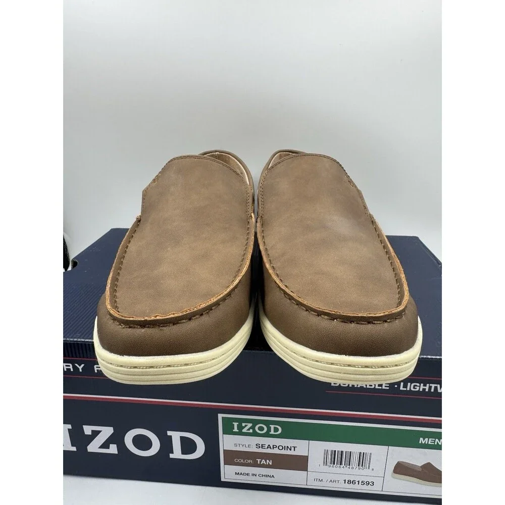 Izod Mens Seapoint Sneaker Loafer Slip On Shoe Size 9.5 Tan- Brown New